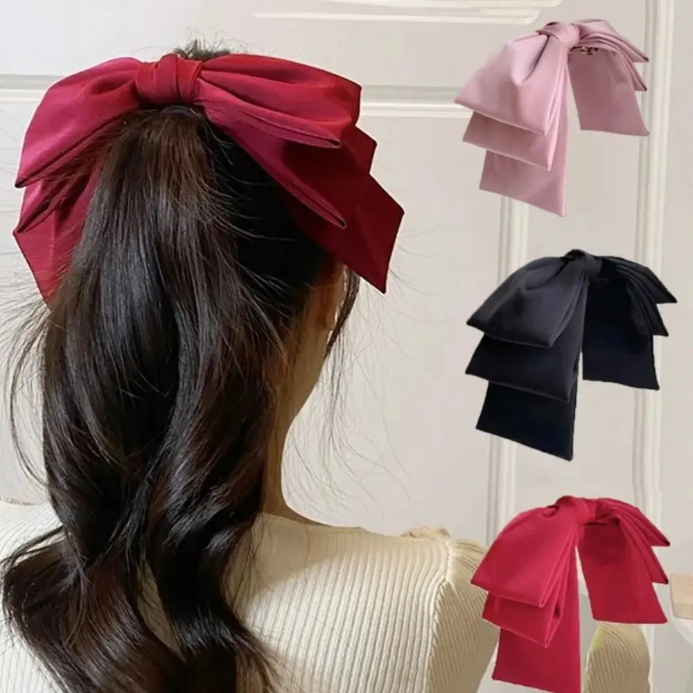 Fashion Big Satin Hair Clip Hair Bows Girl Women Solid Red Black Multi Layer Hair Korean Fashion Pinches for Hair Accessories