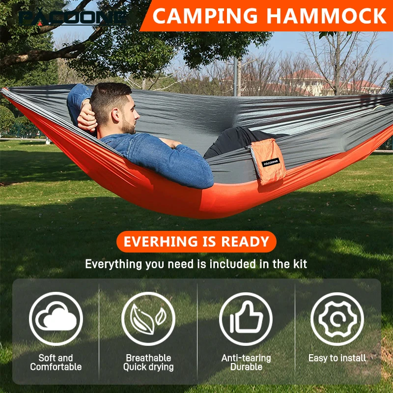 Outdoor Camping Hammock Portable Hammock Single or Double Hammock Camping Accessories Indoor Garden Yard Hammock Swing Travel