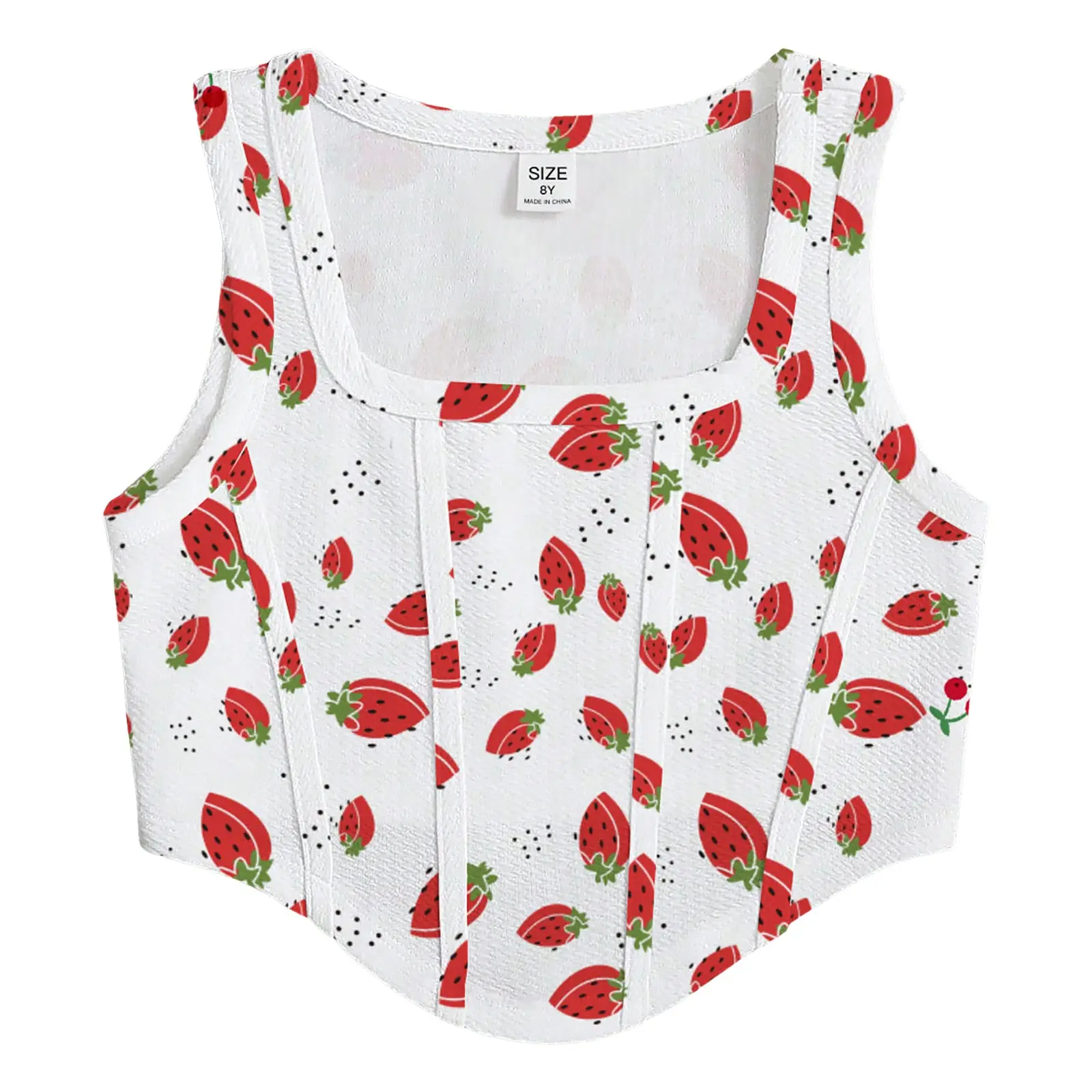 

Sleeve Shirt for Kids Girls Cherry Print Tank Shirt Tops Asymmetrical Hem Sleeveless Crop Top Little Girls Crop Top Sweater