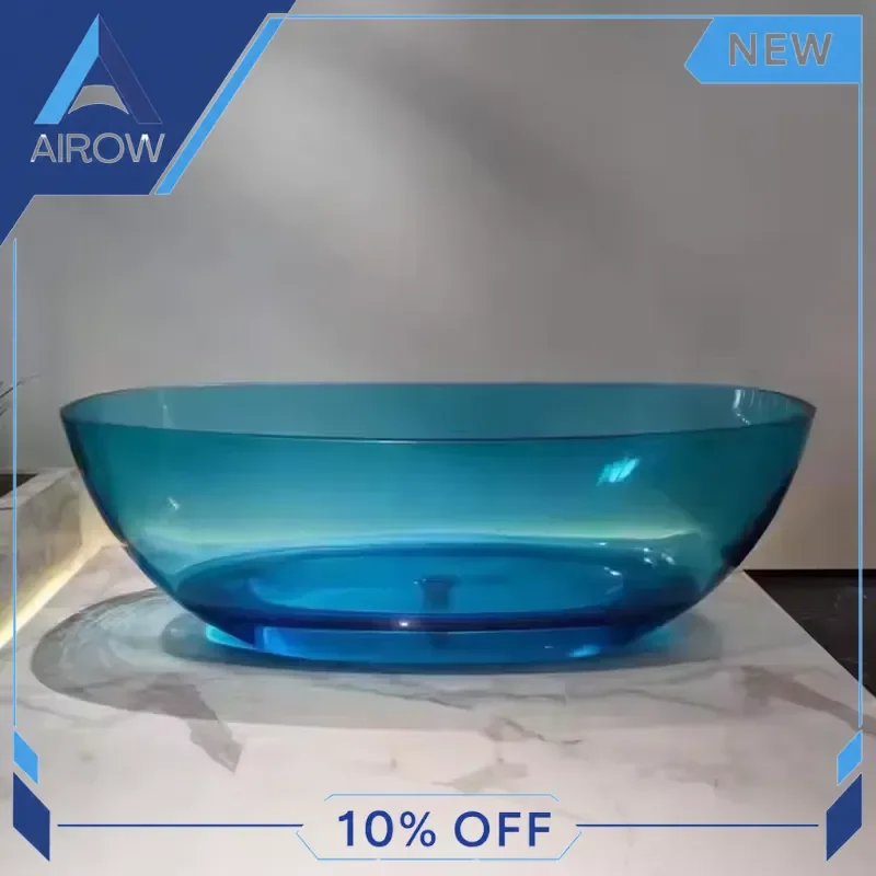 for Modern Free Standing Acrylic Bathtub Transparent Resin Hot Tub Colorful Soaking Tub for Adult Bathroom Spa Relaxation