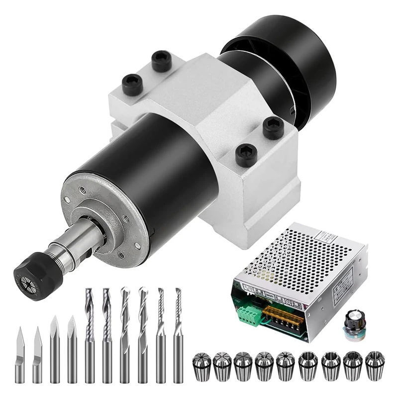 

ER11 CNC Spindle Motor Kit - 500W, 48VDC, 12000RPM Air-Cooled, Speed Power Switch, For CNC Router Machine And DIY, Durable