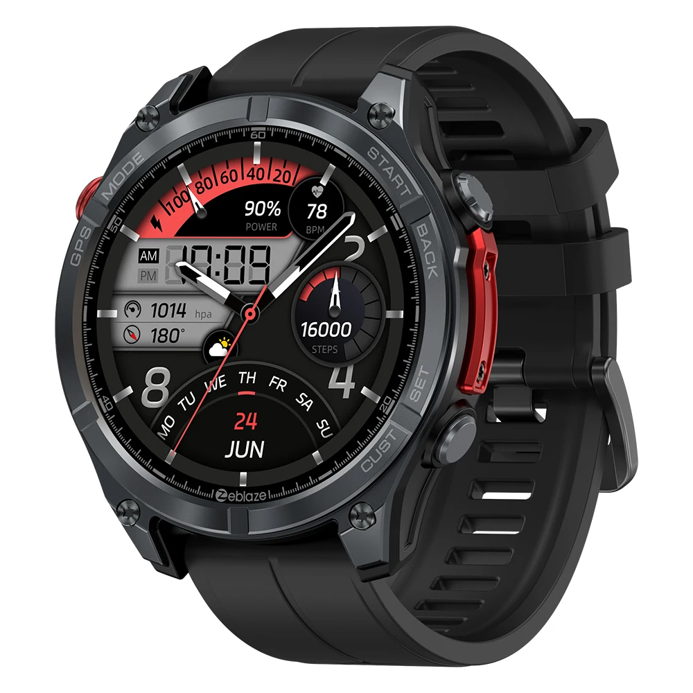 Montre connectée GPS Zeblaze Stratos 4 avec écran AMOLED 1,43 pouces, boussole intégrée, altimètre barométrique, lampe torche, appels vocaux