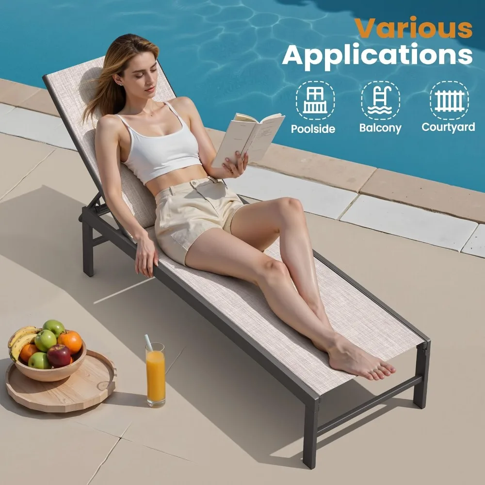 Chaise Lounge Chair Outdoor Set of 4, Adjustable 5 Positions Pool Lounge Chairs, Metal Tanning Recliner, Outdoor, Customized view 4