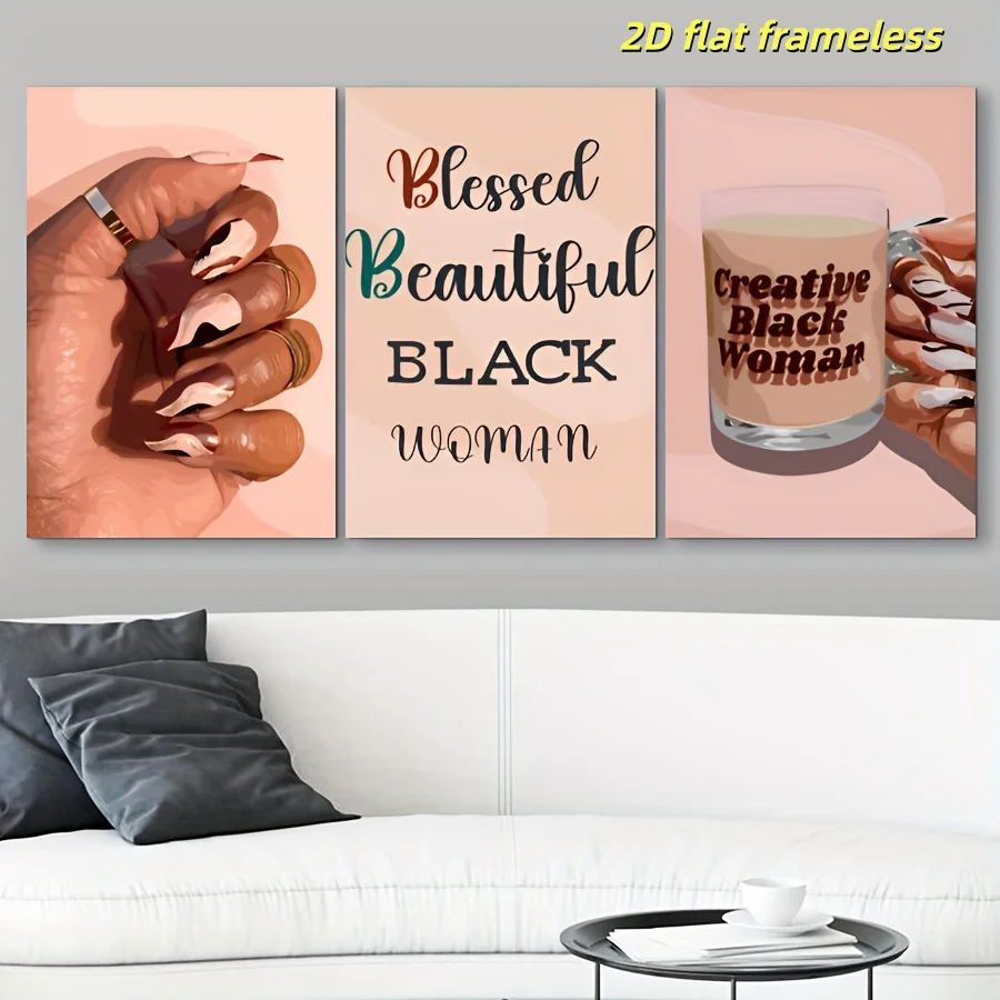 3 black girl art themed canvas posters, suitable for luxurious interior decoration during Easter, Mother's Day, Carnival, and St