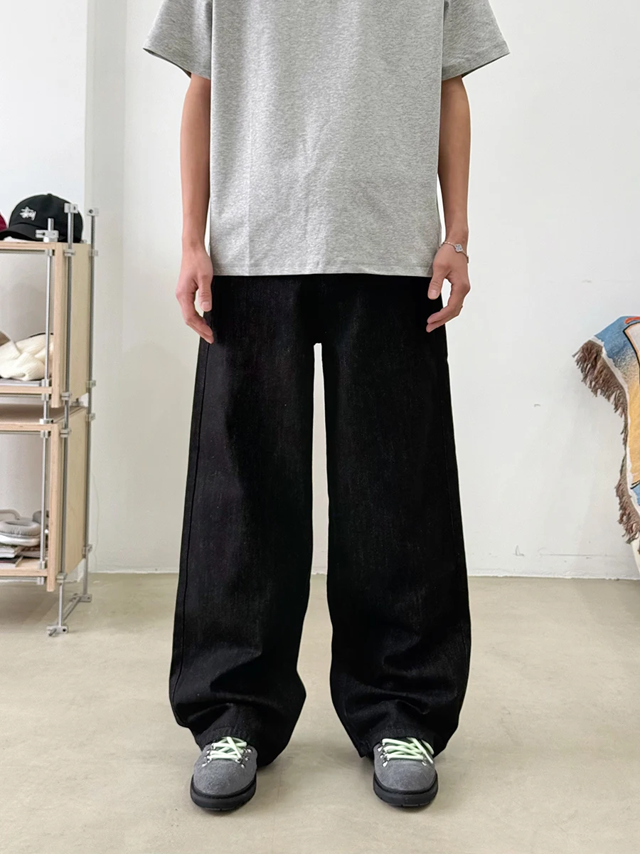 جينز رجالي أمريكي عتيق من قماش الدنيم واسع الساق جينز صغير متوهج أصلي أزرق فضفاض غير رسمي بنطال جينز شبابي متعدد الاستخدامات #2