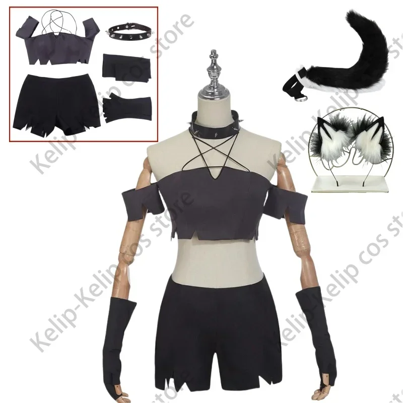 Loona Cosplay Costume Clothes Uniform Cosplay Hazbin Felhunter Shorts Loona Halloween Party Woman Daily Black Outfit