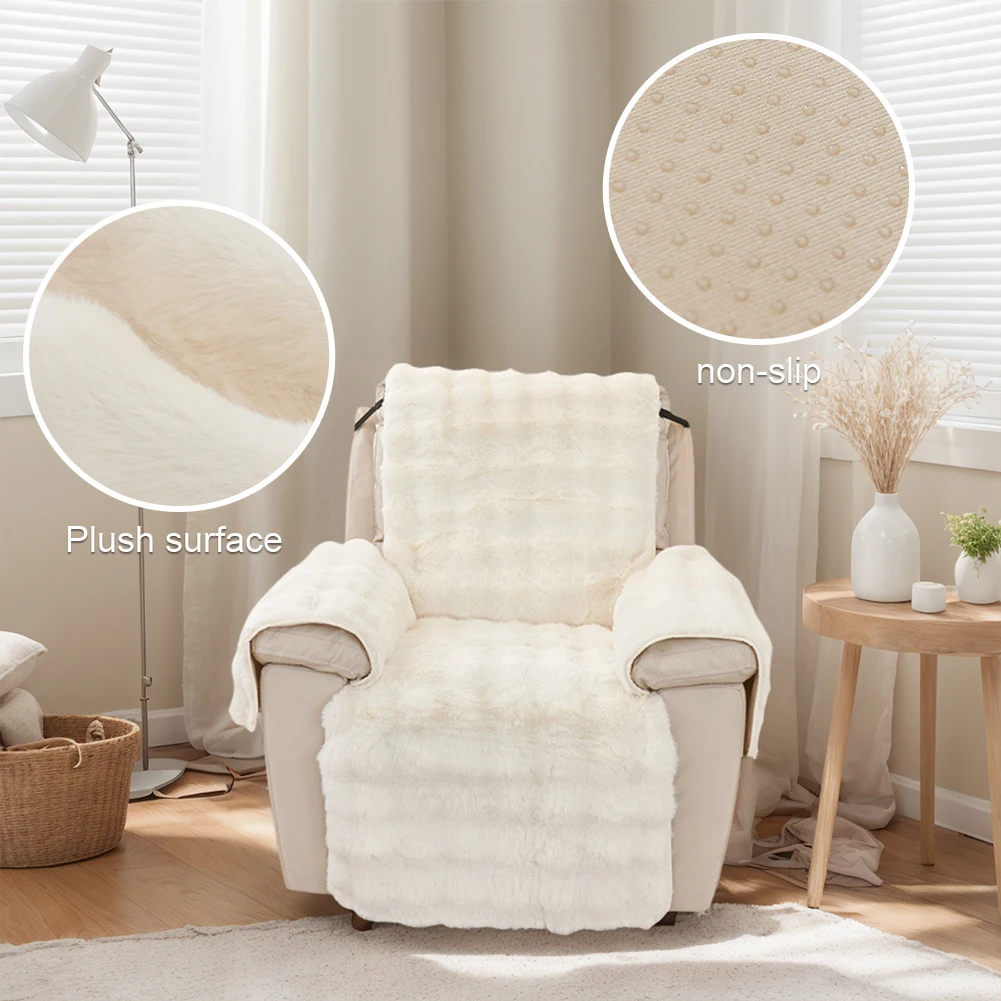 Plush Recliner Sofa Protector Cover Non-Slip Wear Resistant Single Sofa Warm Cushion Washable Chair Covers Winter Padded