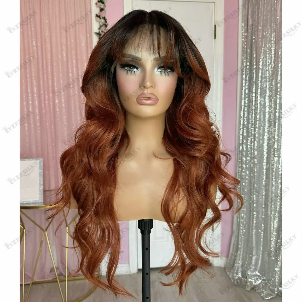 Natural 100% Human Hair 360 Lace Frontal Wig Body Wave Ombre Orange Brown Color Glueless Full Lace Wigs Human Hair for Women