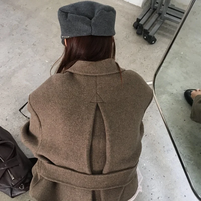 2 farben Retro Elegante Kerbe Kragen Zweireiher Farbe Woolen Mäntel frauen Winter 2026 Neue Strickjacke Tops Weibliche (YL1587