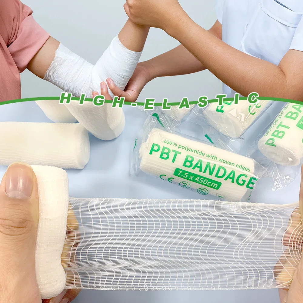 CARBOU 10pcs/lot 7.5cm X 4.5m Cotton PBT Elastic Bandage Medical Supply Conforming First Aid Gauze Wound Dressing Emergency Care