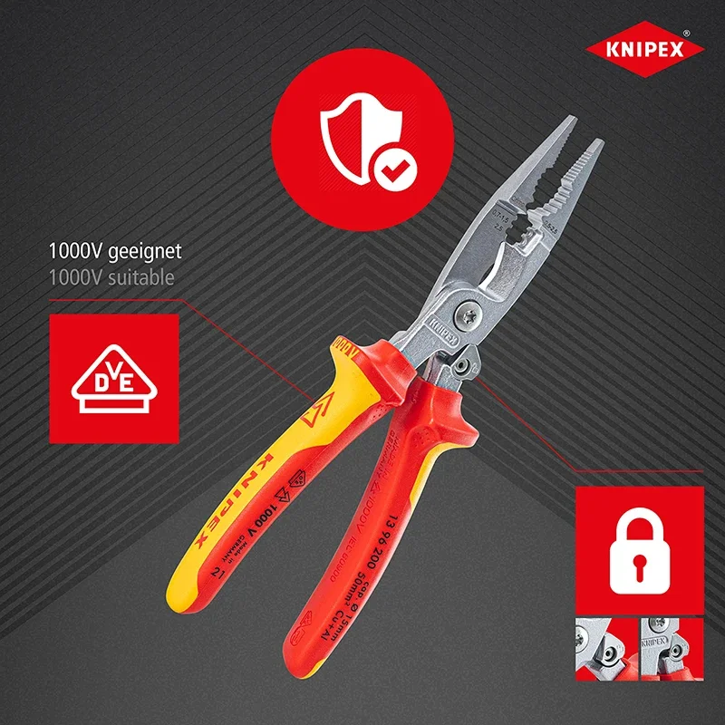 KNIPEX  Pliers for Electrical Installation VDE-Tested with Opening Spring Insulated Plier Cutting Crimping Stripping 1396200