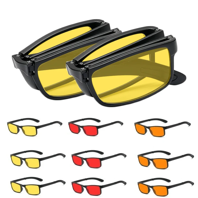 

Foldable Men's Night Vision Glasses Women Orange Red Lenses Glasses for Game Sleep Square Frame Blue Light Blocking Eyewear