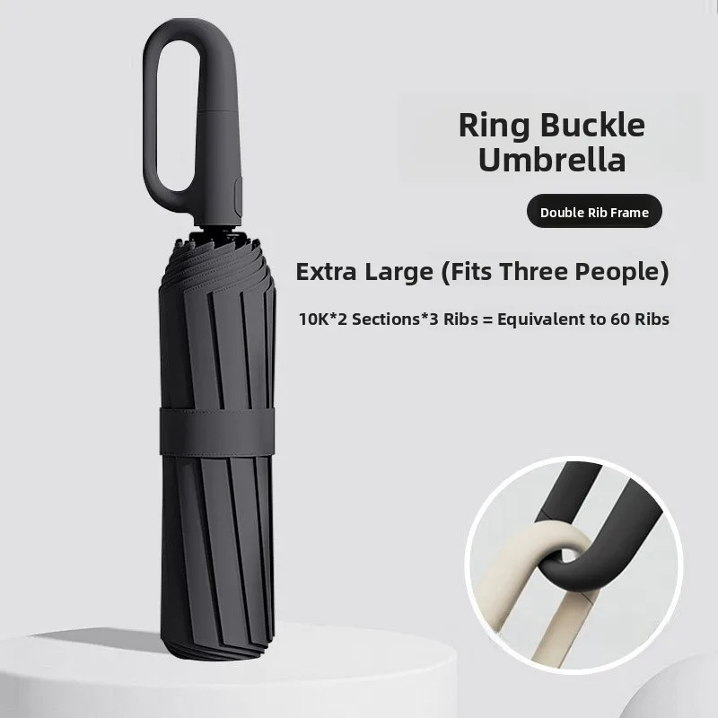 Thickened Automatic Umbrella for Men And Women with Ring Buckle Hook Sunny And Rainy Dual Purpose Large Size Special for Ladies