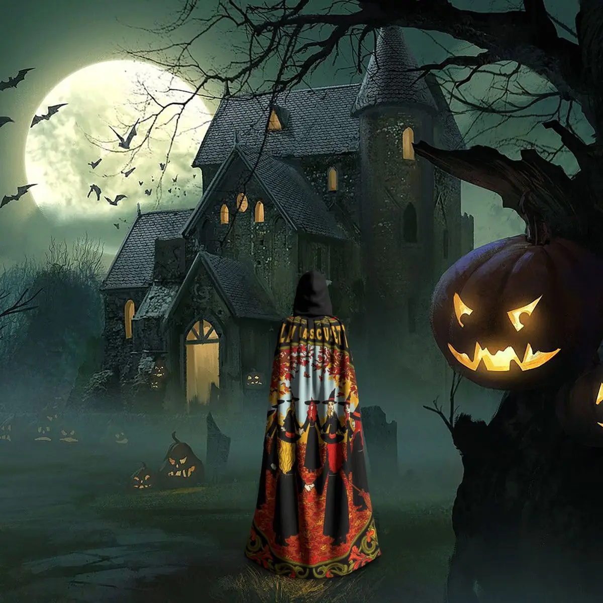 سالم ماساتشوستس الساحرة عباءة طويلة مقنعين الساحرة القرون الوسطى زي تأثيري كيب هالوين معطف الكبار للجنسين