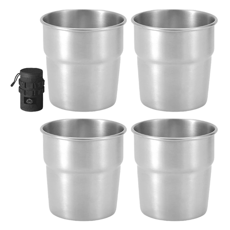 4pcs Stackable Camping Water Cup Stainless Steels Drinking Cup with Cup Cover