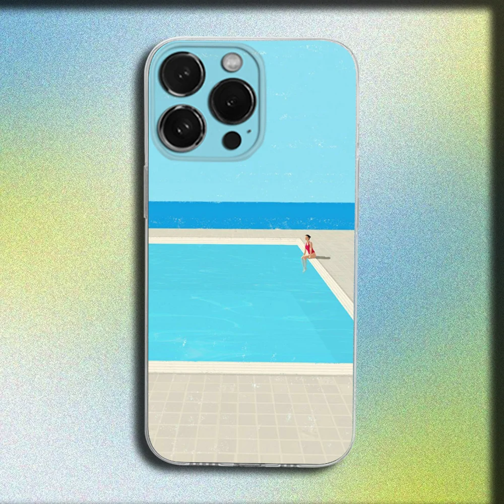 Casing Ponsel Seni David Hockney untuk iPhone 16,15,14,13,12,11 Plus,Pro,Max,XR,XS,X,Plus,SE,Sampul Lembut Transparan Mini