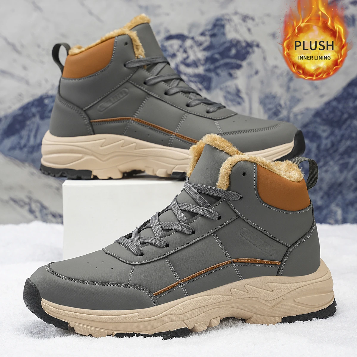 Herren-Sportschuhe in großen Größen mit Plüsch-Innenfutter, Outdoor-Wanderschuhe, bequeme, lässige, modische Trainingsschuhe für Paare – Detail 8