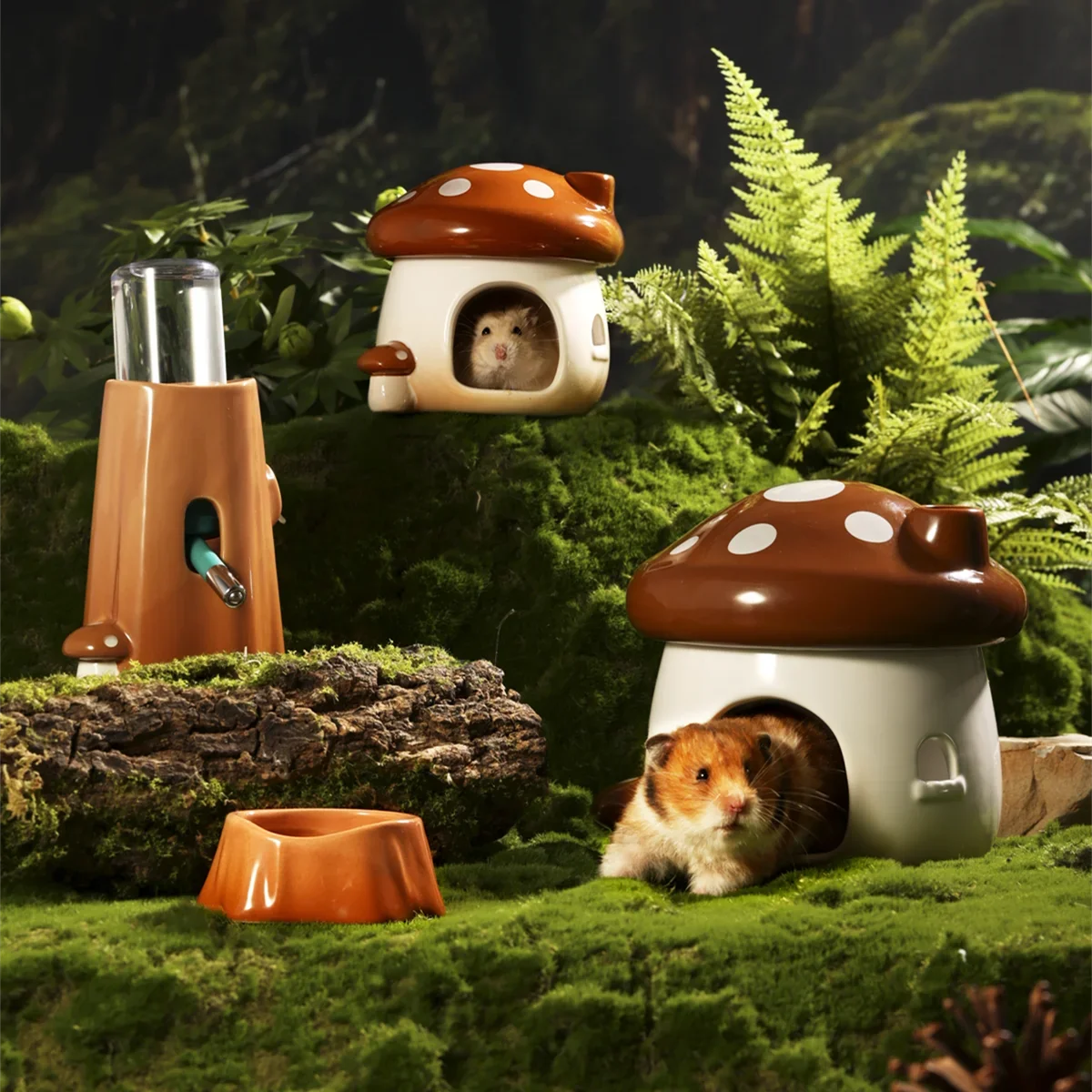 Cute Pet Items Hamster Cage Ceramic Mushroom House Small Pet Bowl For Rabbit Ferret Rat Chinchilla Hedgehog Pet Products