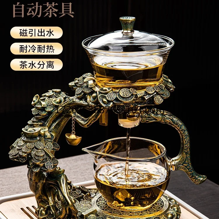 

Glass magnetic automatic tea set, lazy making tea, home meeting guest kung fu teacup