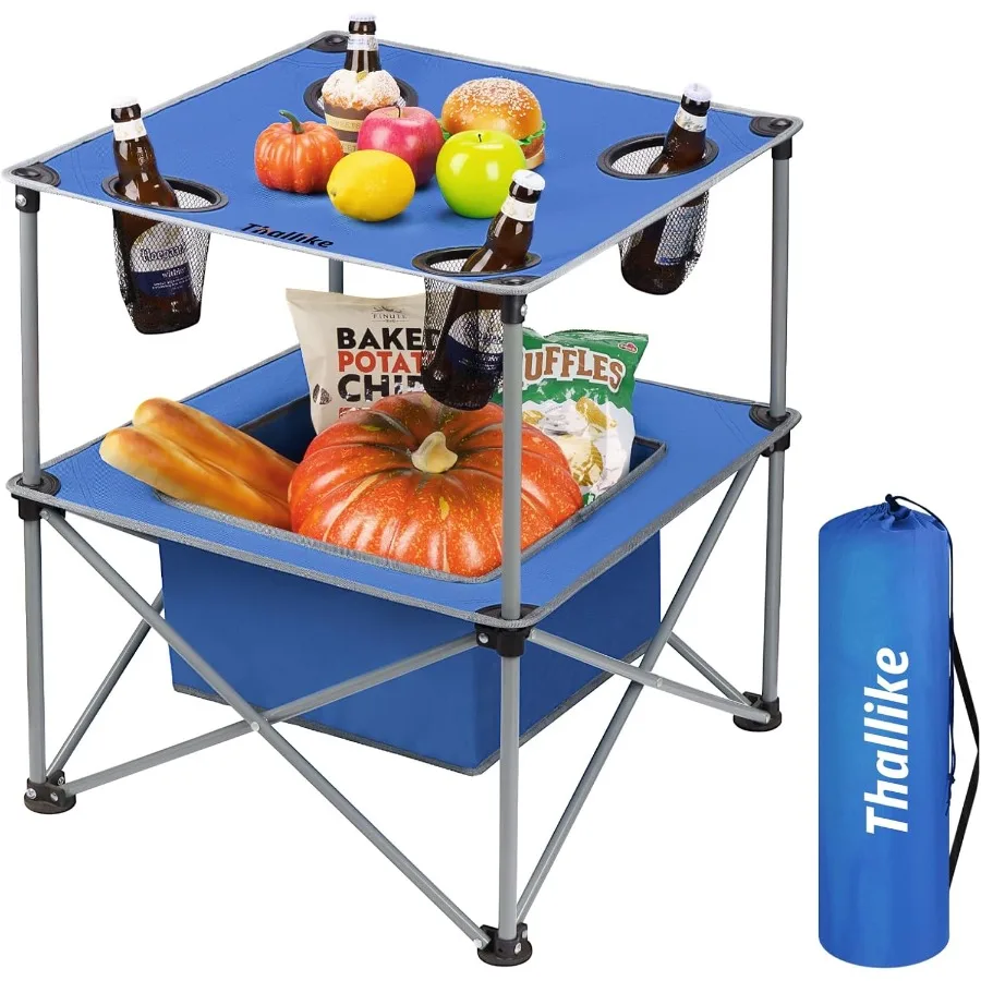 

Portable Folding Camping Table Lightweight Outdoor Picnic Table with 4 Cup Holders Storage Case Collapsible Tailgating Table fo