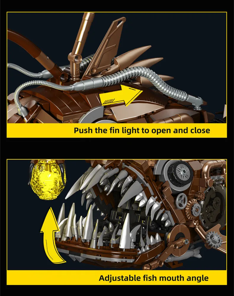 Idea Tiefsee-Kampfroboter Baustein Mechanischer Laternenfisch Roboter Mech Modell Bausteine Konstruktionsspielzeug Sammlerstück mit Licht – Detail 7