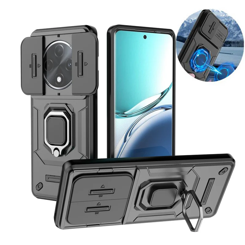 

For OPPO A3 Pro 5G Case Magnetic Car Holder Ring Armor Phone Case For OPPO A3 A 3 A3Pro 5G Slide Lens Protect Cover