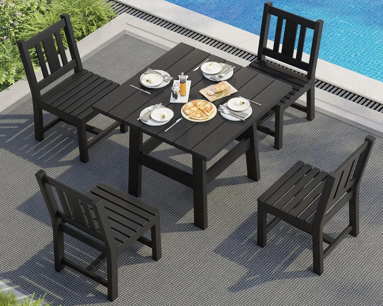 

5 PCS Outdoor Dining Set with 4 Chairs, 36.8'' HDPE Outdoor Table and Chairs, Patio Dining Table Set with Umbrella Hole