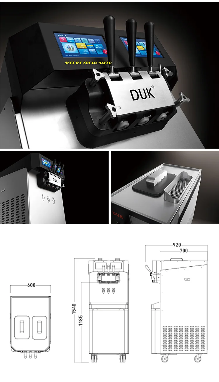 Floor Standing Ice Cream Machine 2+1 Flavor Soft Serve with Pasteurization System for Commercial Use