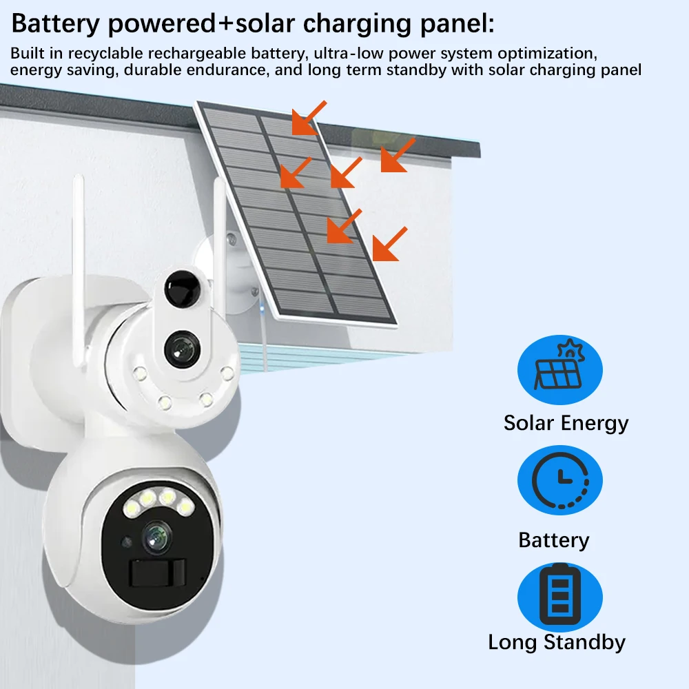 4G Dual Lens Dual Screen 8MP Solar Security Camera Outdoor 360° Color Night Vision Ai Automatic Tracking Video Surveillance Came