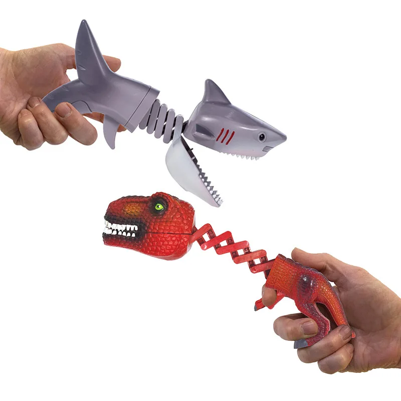 Creative Funny Spoof Dinosaur Shark Telescopic Spring Toys Child Prank Party Game Dino Manipulator Clip Bite Hands Grabber Toy