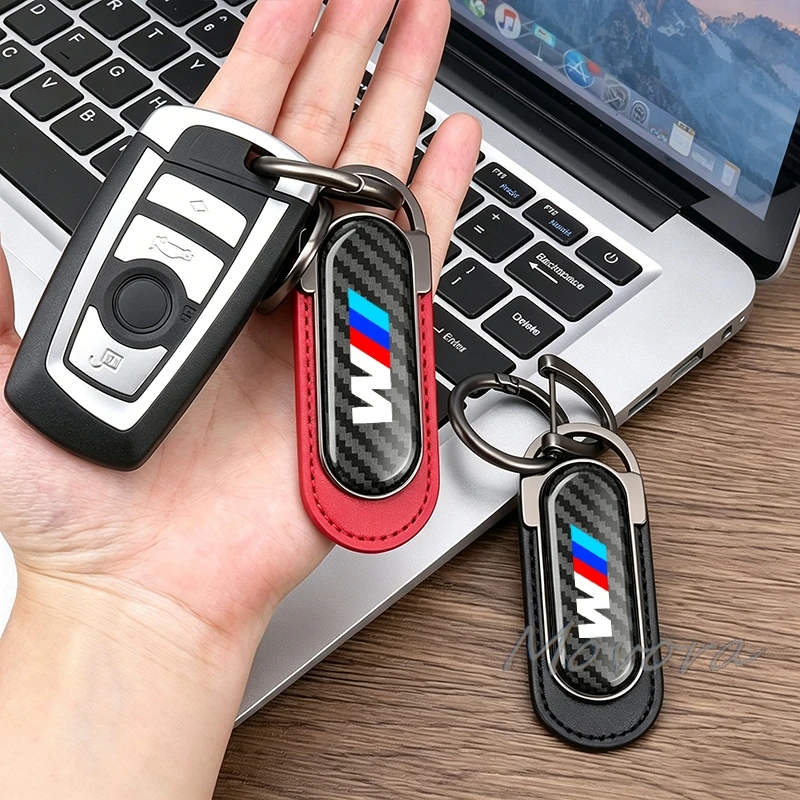 Llavero metálico para coche, colgante de fibra de carbono y cuero para BMW M Power M3 M4 M5 M6 M7 M8 X1 X3 X5 E39 E46 E60 E90 Performance