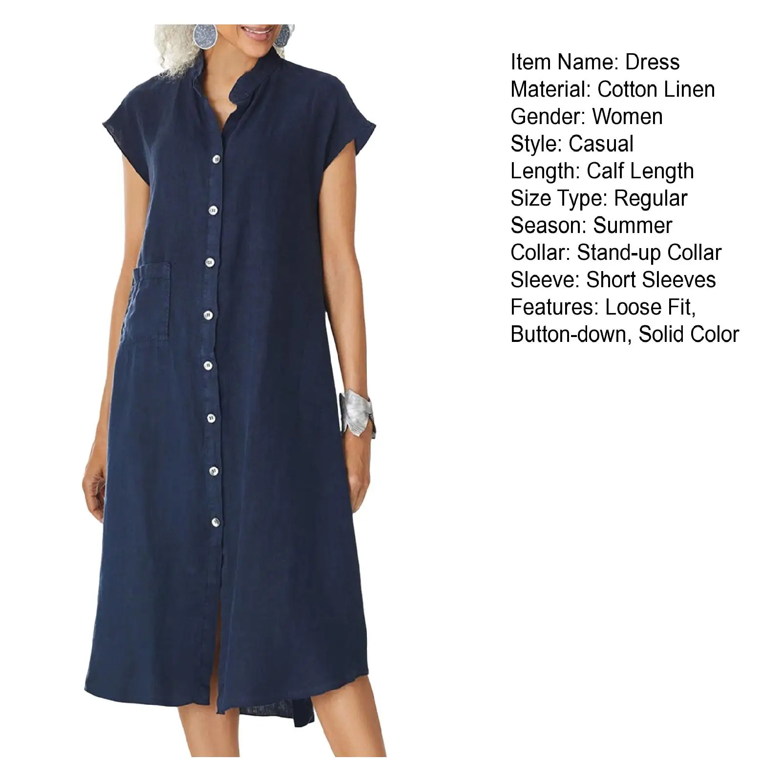 Sukienka koszulowa dla kobiet Lniana bawełniana odzież 2023, Wiosna Lato Casual Vintage Oversized Pure Long Midi Dresses — zdjęcie 6