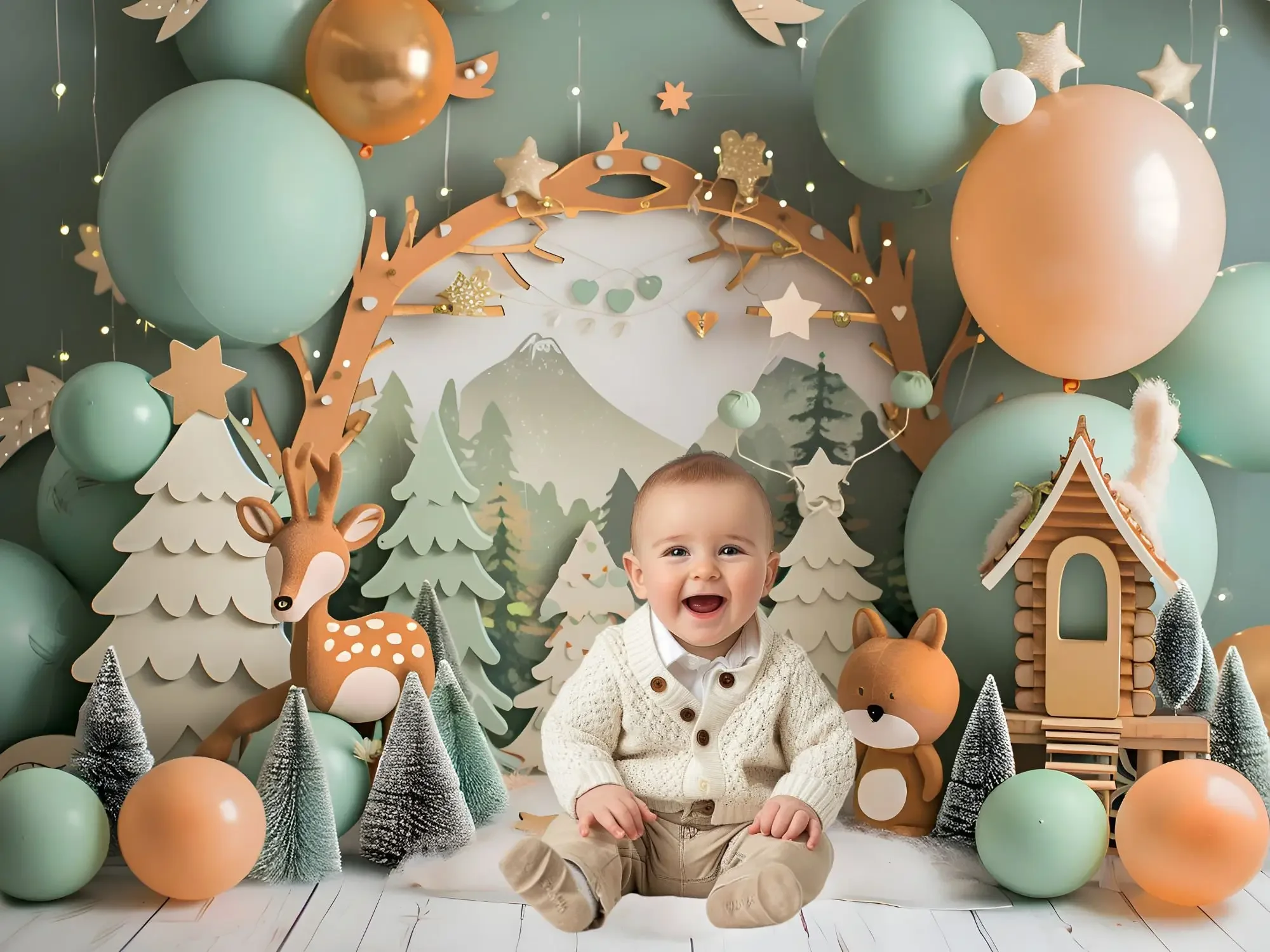 Mehofond التصوير خلفية الشتاء الغابات المقصورة الحيوانات الاطفال حفلة عيد ميلاد كعكة سحق صورة ديكور خلفية استوديو الصور