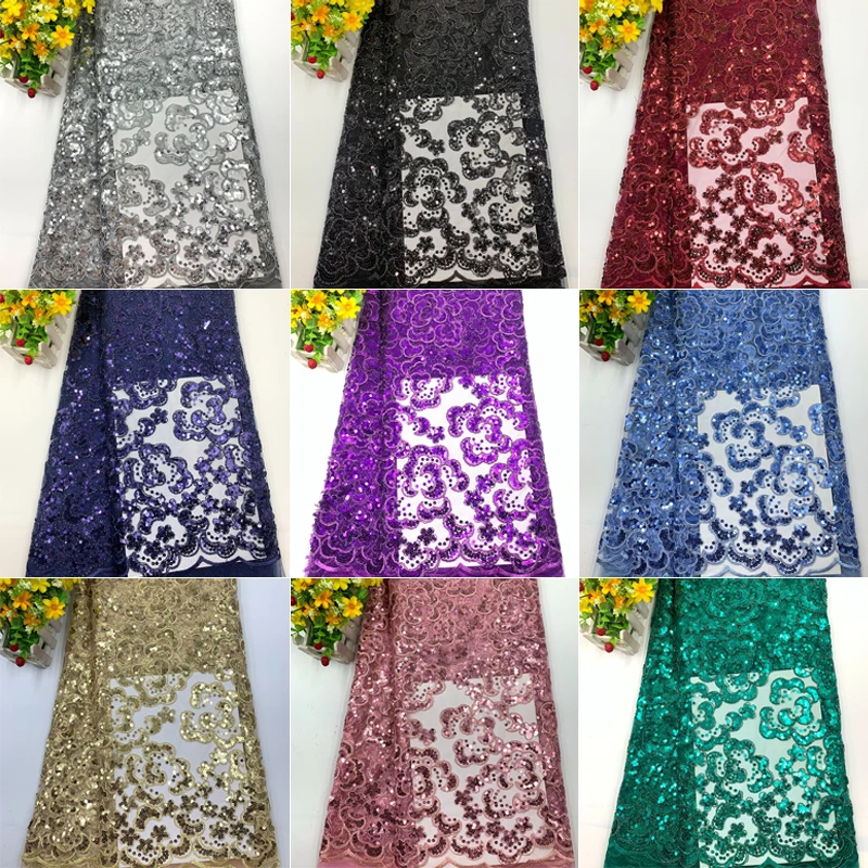 

1Yard Embroidery Fabric with Bead Sequins for Bridal Dress Luxury Evening Dress DIY Sew French Tulle Fabric for Wedding Party