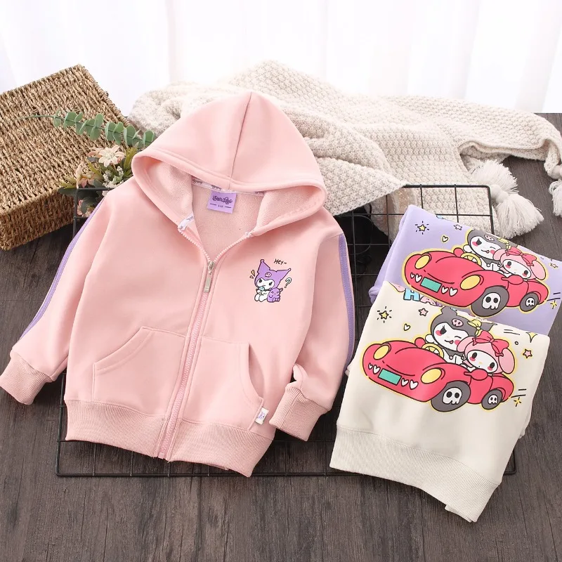 Manteau à capuche décontracté Anime Smile Zipper pour enfants, veste Kuromi, Kawaii, Sanurgente Ins Plus, mignon, dessin animé, vêtements d'hiver, cadeaux