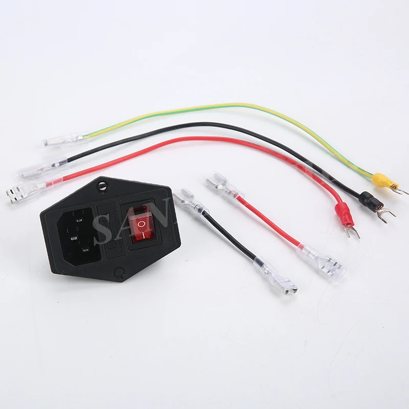 10A 250V Power Switch 3 in 1 AC Part Power Outlet With Red Triple Rocker Switch Fused Module Plug For 3D Printer Parts