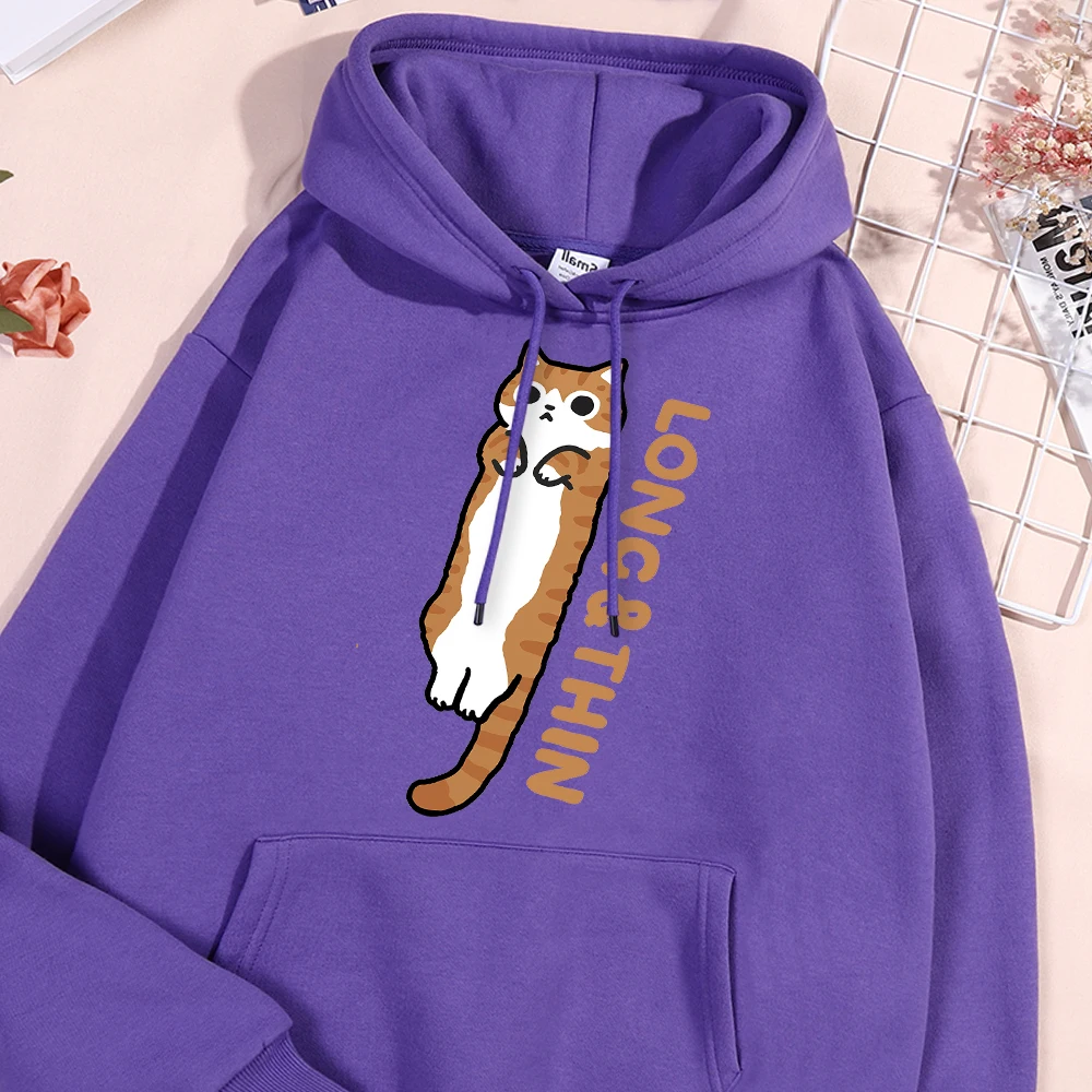 Fun Slender Orange Cat Men Women Clothing Personality New Streetwear Pocket Fleece Clothing O-Neck Pullover Couple Hoody