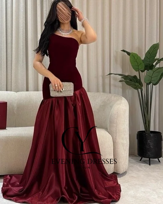 CUYUN عنابي بدون حمالات ثوب مسائي المملكة العربية السعودية المخملية والتفتا فساتين لحضور الحفلات الموسيقية الطويلة مخصصة شبه حورية البحر ثوب الحفلات #4