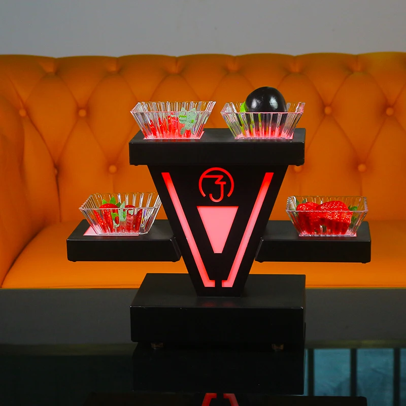 

LED Luminous Double Layer Fruit & Snack Serving Tray Rechargeable Illuminated Food Rack for Bar