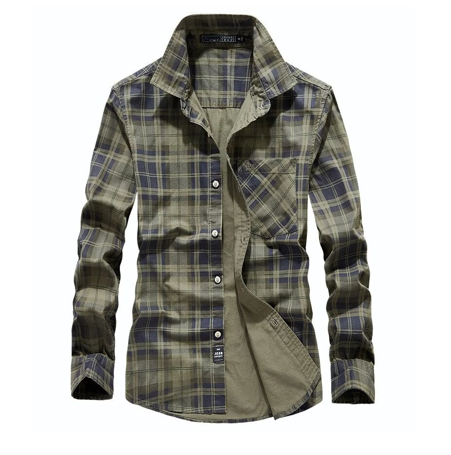 

New Fashion Men Plaid Casual Shirts Trendy Male Spring Outdoor Loose Tooling Shirts Quality Man Cotton Long-sleeved Shirts 4XL