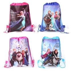 Disney Frozen Princess Bag Cute Princess Elsa Printed Cartoon Drawstring Backpack for Girls Double-Sided Sports Storage Bag Gift