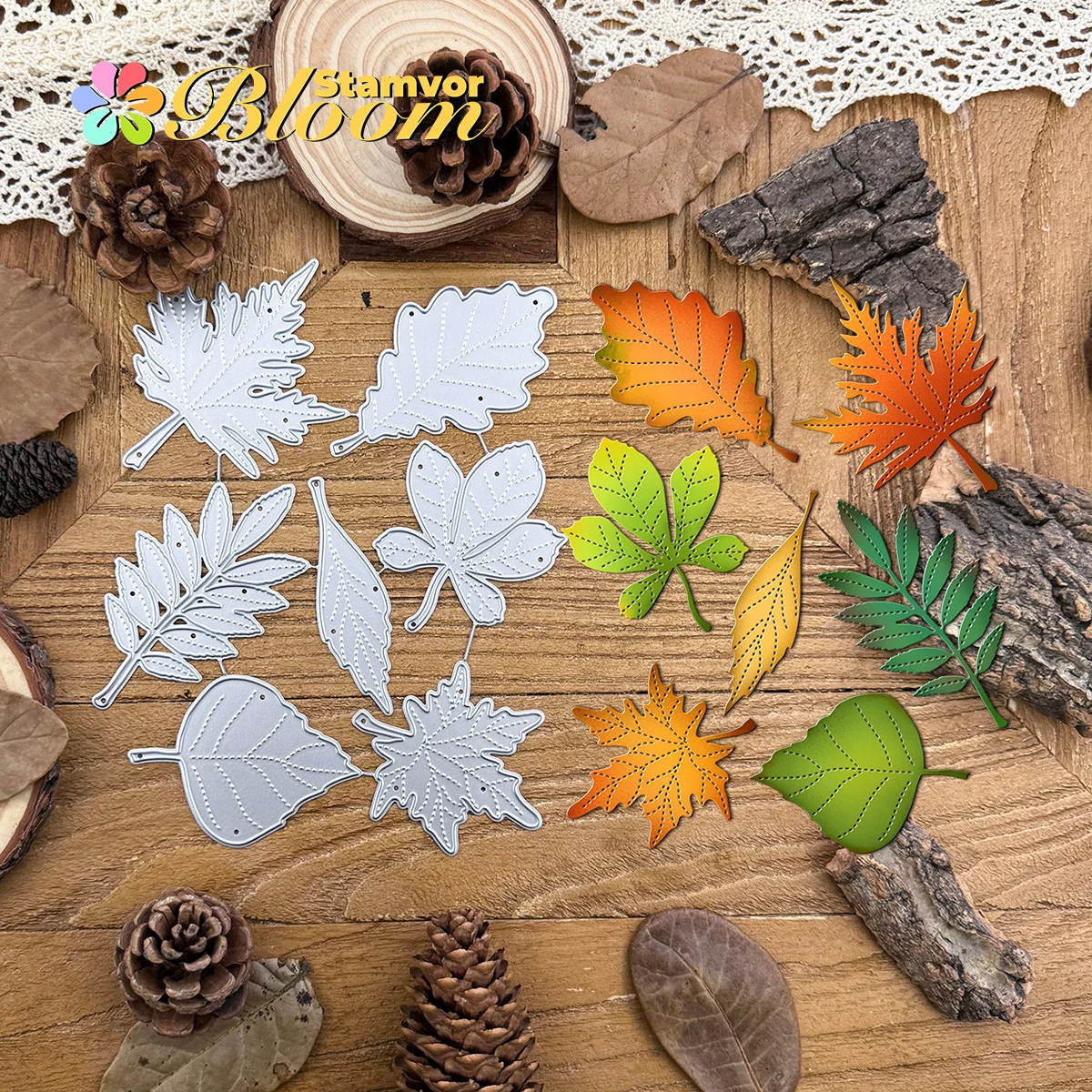 7 Styles Dotted Lines Leaves Fall Maples Metal Cutting Dies Scrapbooking Decorative Embossing