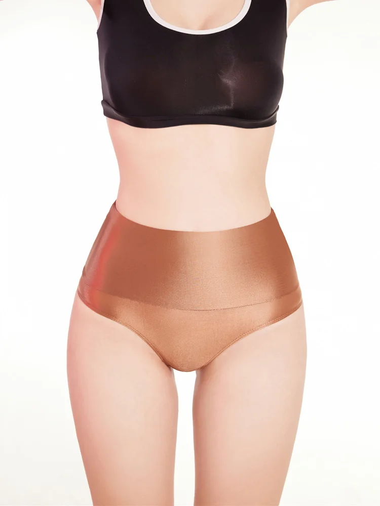 Sexy Sheer See Through High Waist Briefs Elastic Underwear Oil Glossy Shiny G-string Satin Smooth T-Back Push Up Hip Thong