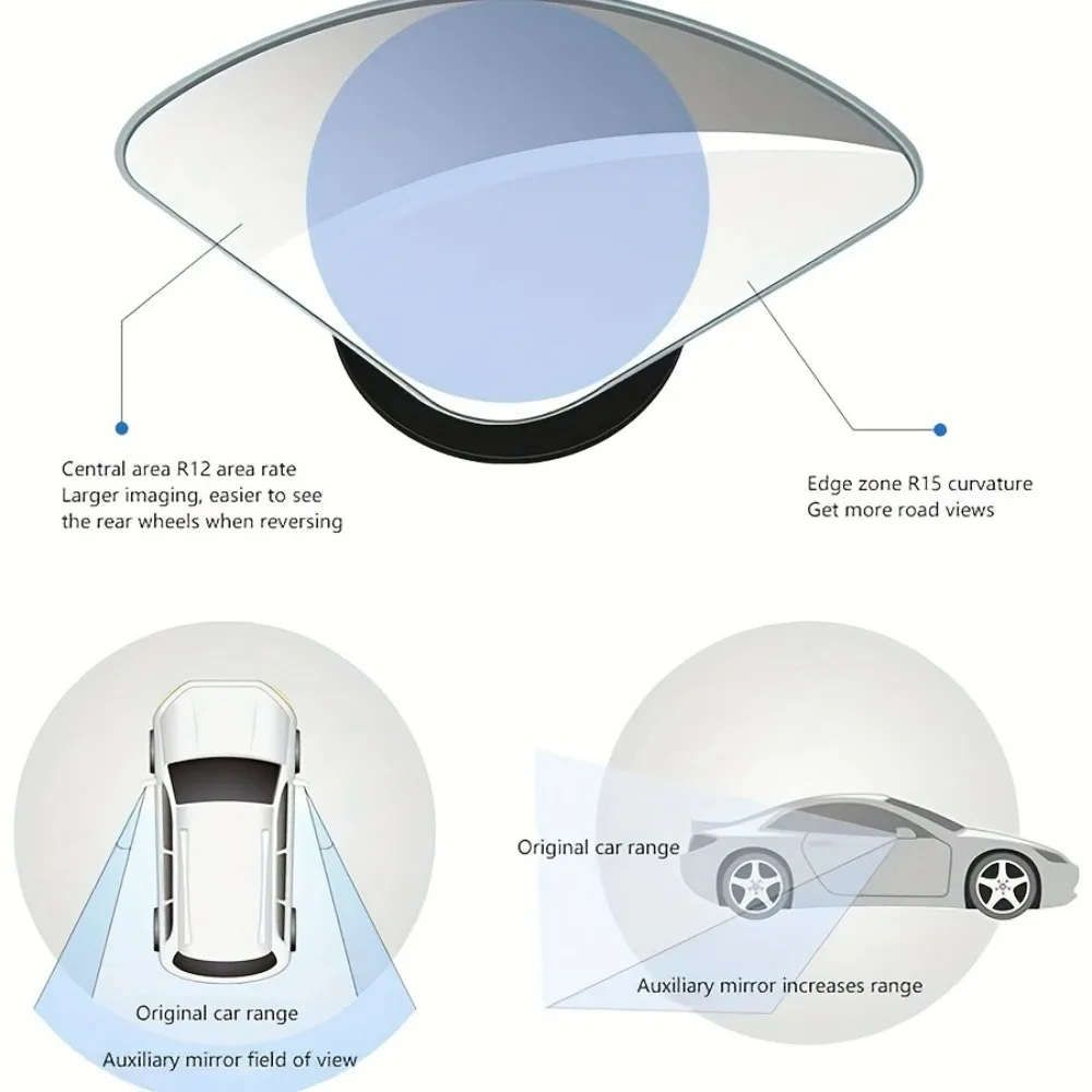 Two Blind Spot Mirrors High-definition Glass Convex Lens Rearview Mirrors with A 360° Adjustable Wide-angle View