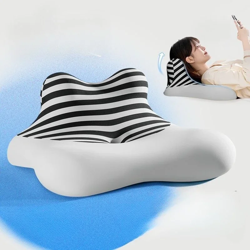 Sleeping pillow on the bed, lying on the pillow in the prone position