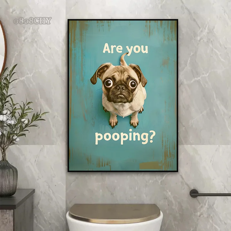 Cute Pug Are You Pooping Vintage Posters Canvas Prints Art Retro Funny Bathroom Toilet Wall Art Decoration Painting Mural