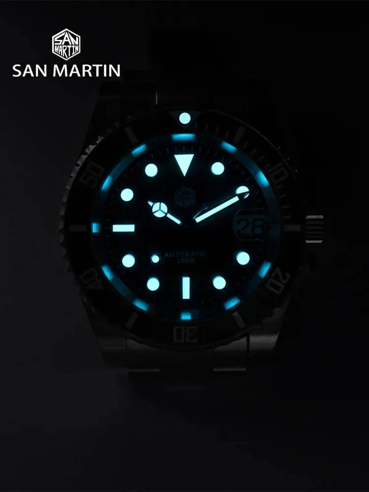 San Martin 41mm Mens Diver Watch Luxury Water Ghost PT5000 Automatic Mechanical Sapphire Date Cyclops 20Bar BGW-9 Luminous SN019