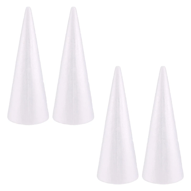 

Foam Tree Cones For DIY Crafts, White Polystyrene Art Supplies (4.5 X 13.5 In, 4 Pack)