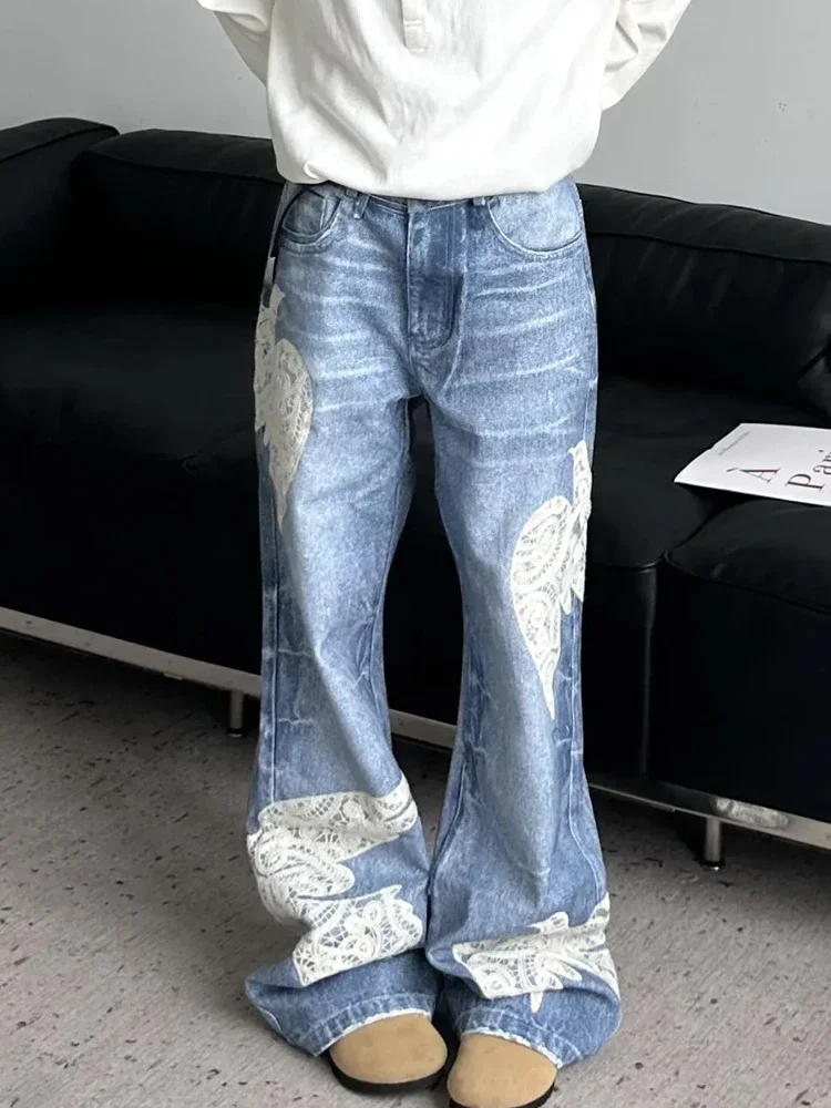 

Blue Jeans Women High Waist Chic American Wide Leg Pants Fashion Y2K Hip Hop Vintage Female 2024 NEW Autumn Straight Trouser