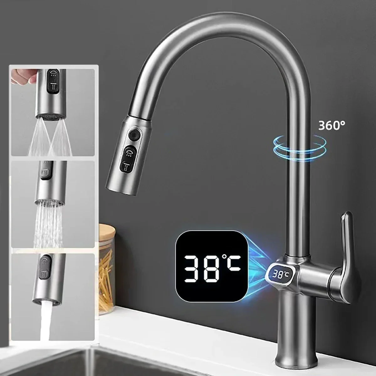 Faucet Temperature Faucet Kitchen Pull Out Kitchen Sink Faucet Digital Display Function Rotatable Kitchen Taps